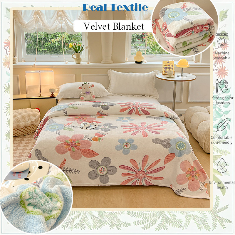 Tropical Flower series ผ้าห่มกํามะหยี่ cozy ราคาถูก สํานักงานขนาดเล็ก nap ผ้านวมผ้าสักหลาดสีชมพู 3.5 ฟุต ผ้านวมเดินทาง