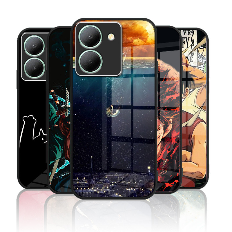 เคสกระจก VIVO Y36 4G Y27 5g Y27s Y36 5g เคสกระจกนิรภัยฮาร์ดฝาหลังขอบซิลิคอนอ่อน