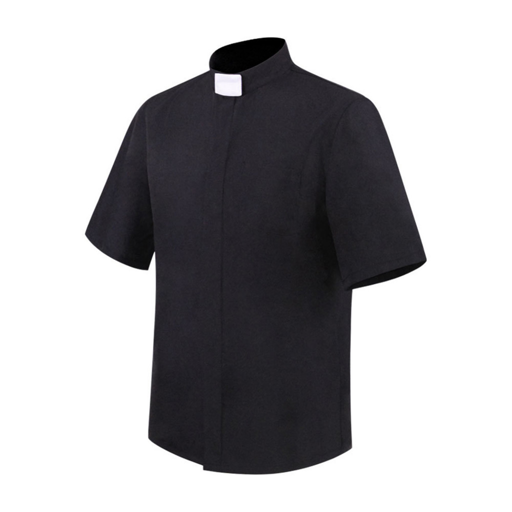 Rswnyirn Mens ฮาโลวีน Blessed Priest Clergy เสื้อเครื่องแต่งกายแขนสั้น Contrast แท็กเสื้อยืดสําหรับ Preacher คอสเพลย์