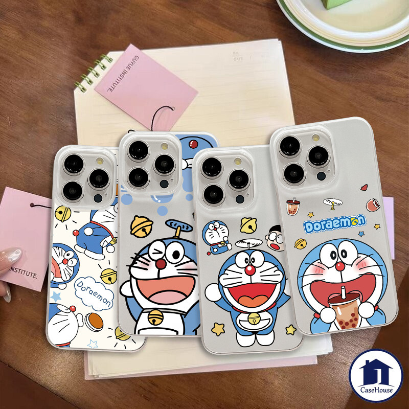 เคสนิ่มขาตั้งโลหะลายโดราเอมอนสุดน่ารักเข้ากันได้กับ iPhone XR 11 13 15 14 Pro Max 7 8 Plus 16 12 Pro Max 16 Pro X XS MAX