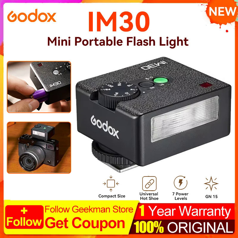 ในสต็อก Godox iM30 Mini แบบพกพาแฟลชสําหรับกล้องต่างๆระดับเอาต์พุต 1/64 ถึงเต็มรูปแบบสําหรับ Godox กล