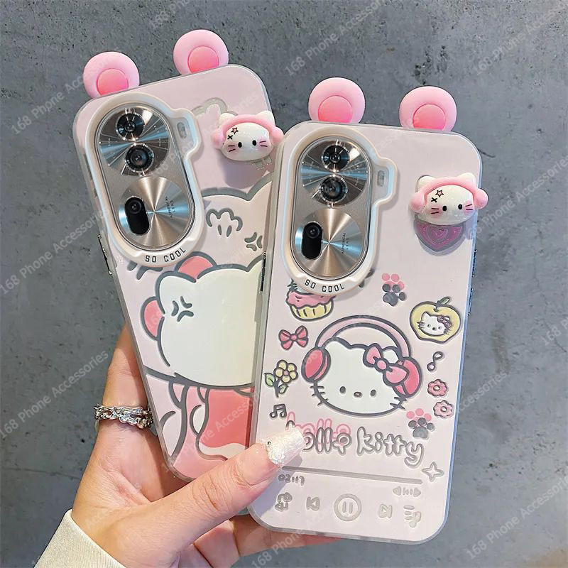 เคส OPPO Reno 11 11F 5G เคส OPPO Reno 11 Pro 5G เคสน่ารักการ์ตูนคิตตี้แมวด้านแข็งกันกระแทกโทรศัพท์ป้องกันลายนิ้วมือเคสสําหรับนักเรียนสาวผู้หญิง
