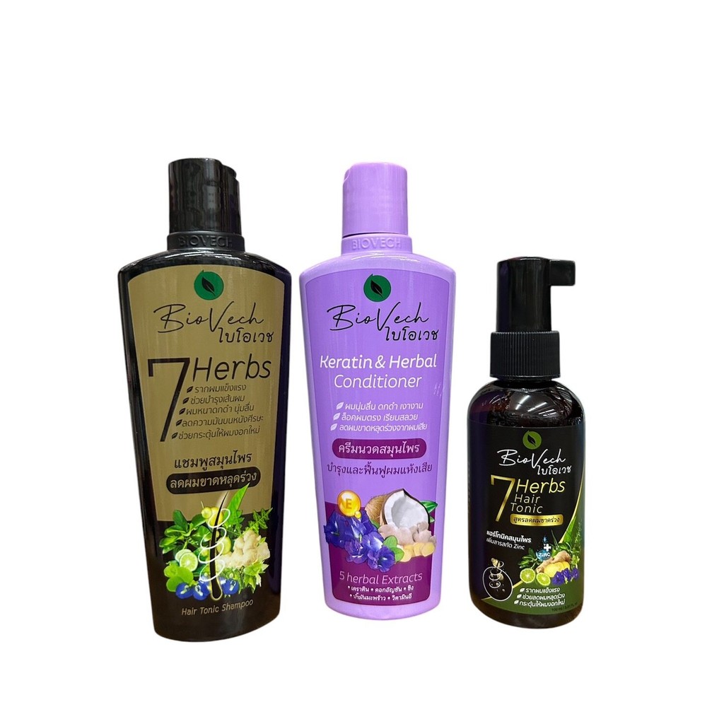 Biovech 3 ชิ้น แชมพู+ นวด+ โทนิก แชมพูไบโอเวช เร่งผมยาว ป้องกันผมร่วง ผมเสีย สมุนไพรแท้100%