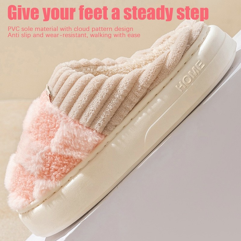 รองเท้าแตะ ผ้าฝ้าย 36-45 หลา แบบหนา กันลื่น ให้ความอบอุ่น เหมาะกับใส่ในบ้าน และในร่ม แฟชั่นฤดูใบไม้ร่วง และฤดูหนาว สําหรับผู้หญิง