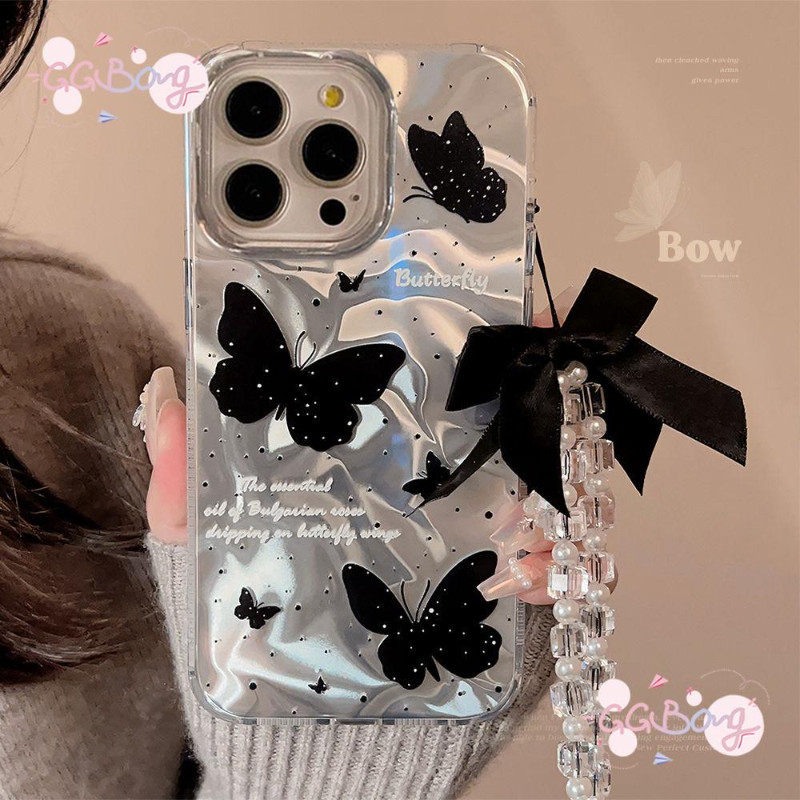 เคส Samsung A14 A12 A32 A15 A05 A34 A51 A11 A05S A13 A23 A50 A21S A03 A25 A53 A20 A33 แฟชั่นใหม่กำไลข้อมือผีเสื้อสีดำ