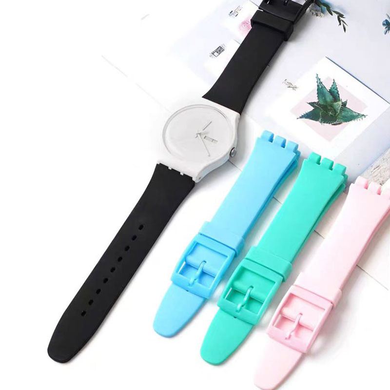 สายนาฬิกาซิลิโคนบางเฉียบสําหรับสายนาฬิกา Swatch 12 มม.16 มม.17 มม.19 มม.20 มม.สร้อยข้อมือ YIS404 SURS103 YLS195 ยาง WatchBand สายรัดข้อมือที่มีสีสันกีฬาเข็มขัดข้อมือกันน้ํา