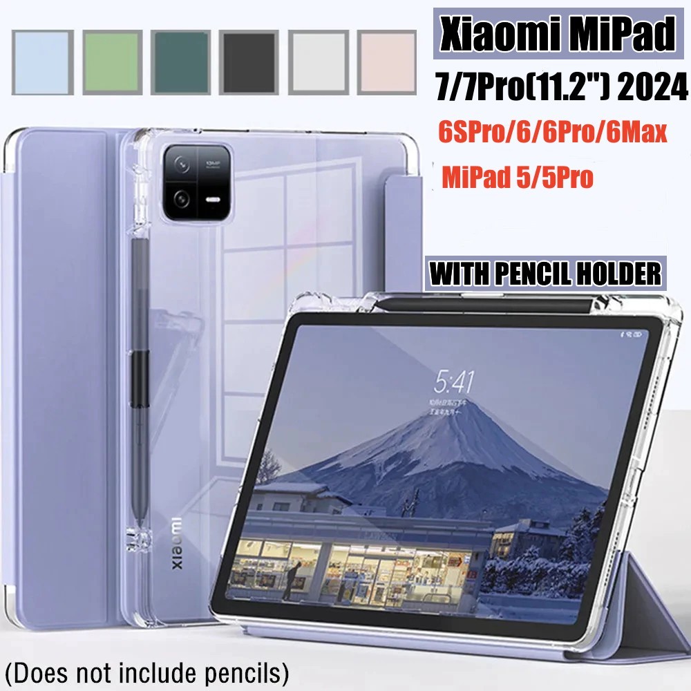 2024 MiPad 7 11.2" เคสใสสําหรับ Xiaomi Pad 6S Pro Mi Pad 6/6Pro / Mi Pad 5/5 Pro ที่ใส่ดินสอสล็อต 20