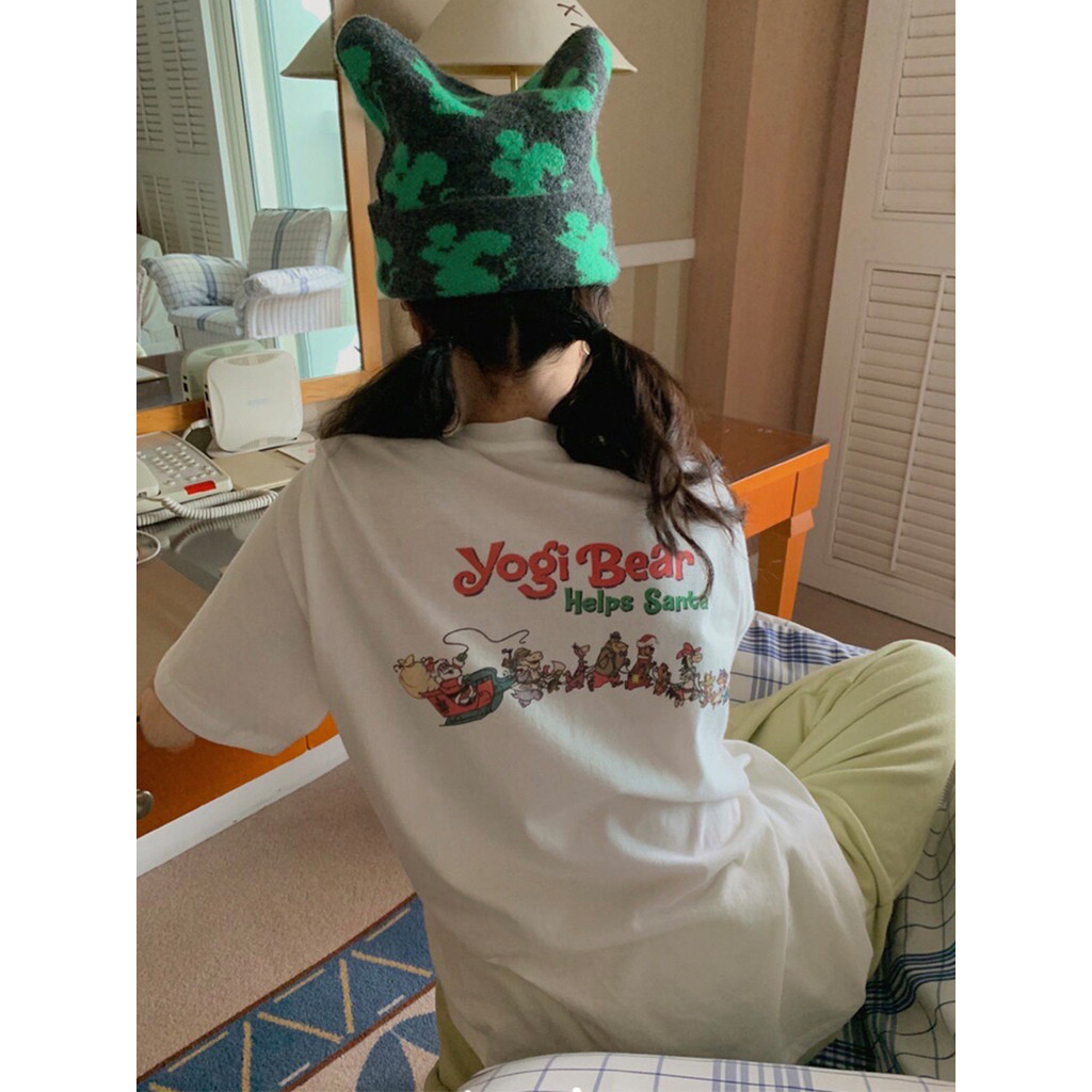 COD (จัดส่งในกรุงเทพฯ) MAO Shop Christmas T-shirts - การ์ตูนน่ารักคริสต์มาสพิมพ์เสื้อยืดแขนสั้นหลวม #57043