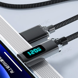 จอแสดงผลดิจิตอลอัจฉริยะ 120W Super Fast สายชาร์จ, USB To Type C Charger สายไฟ LED Digital Display, โปร่งใส Dual Type C ข้อมูลสายสําหรับ ios15/16 ประเภท C