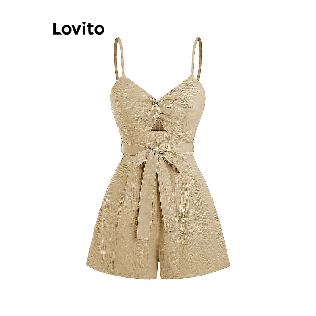 Lovito จั๊มสูทผู้หญิง มีซิป สีพื้น สไตล์ลำลอง L97AD116