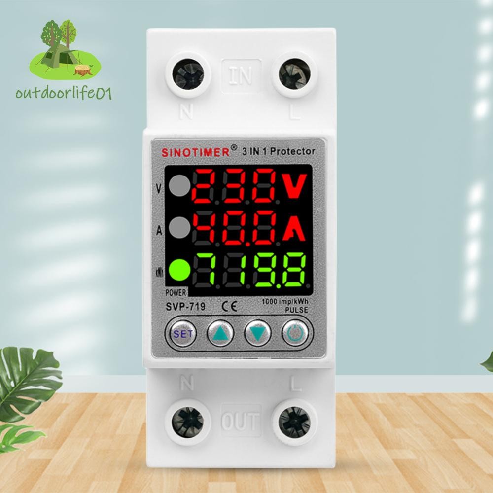 【Outdoorlife01.th】220V 40/63A ปรับรีเลย์แรงดันไฟฟ้า Din Rail Energy Meter การป้องกันกระแส Limi