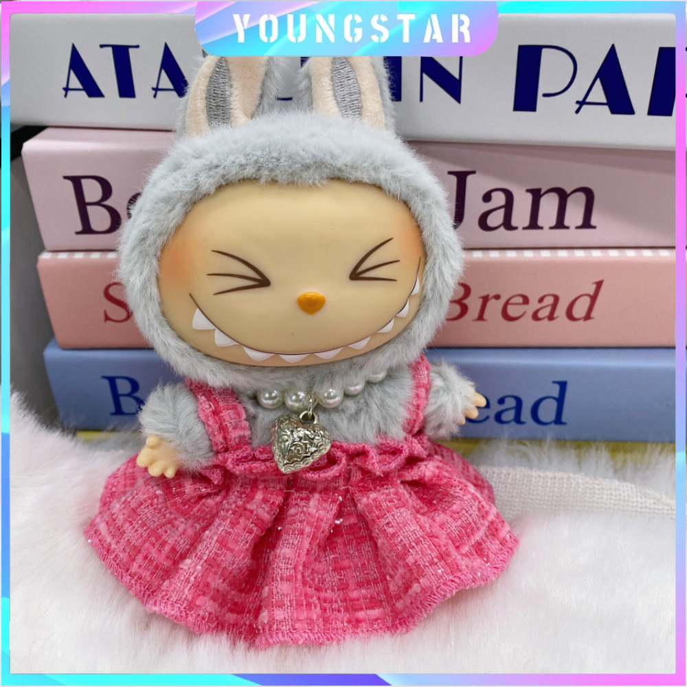FYG Mini DollS เสื้อผ้าชุดอุปกรณ์เสริมสีสําหรับ Labubu V1 V2 ชุดสายคล้องคอสร้อยคอ hairpin เสื้อผ้า