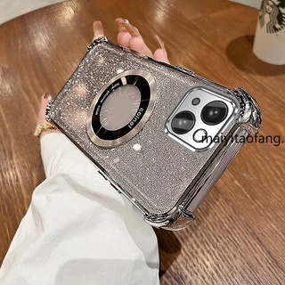 New สีcase สําหรับ iPhone 13 iPhone 13 Pro iPhone 13 Pro Max Sparkling สีชมพูสี่มุม Anti Drop เคสโทรศัพท์ความงามแม่เหล็กกันกระแทกซิลิโคน TPU Soft case