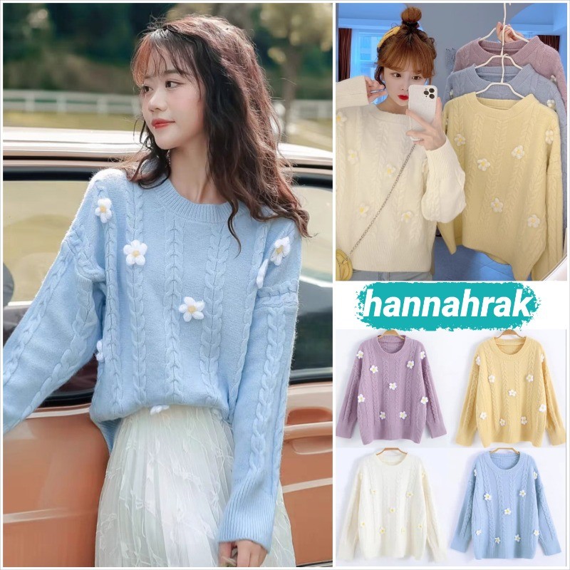 (ส่งจากกรุงเทพฯ)เสื้อกันหนาวคาร์ดิแกน ผ้าถัก ลายดอกไม้ สไตล์เกาหลี ญี่ปุ่น ฤดูใบไม้ร่วง สําหรับผู้หญิง