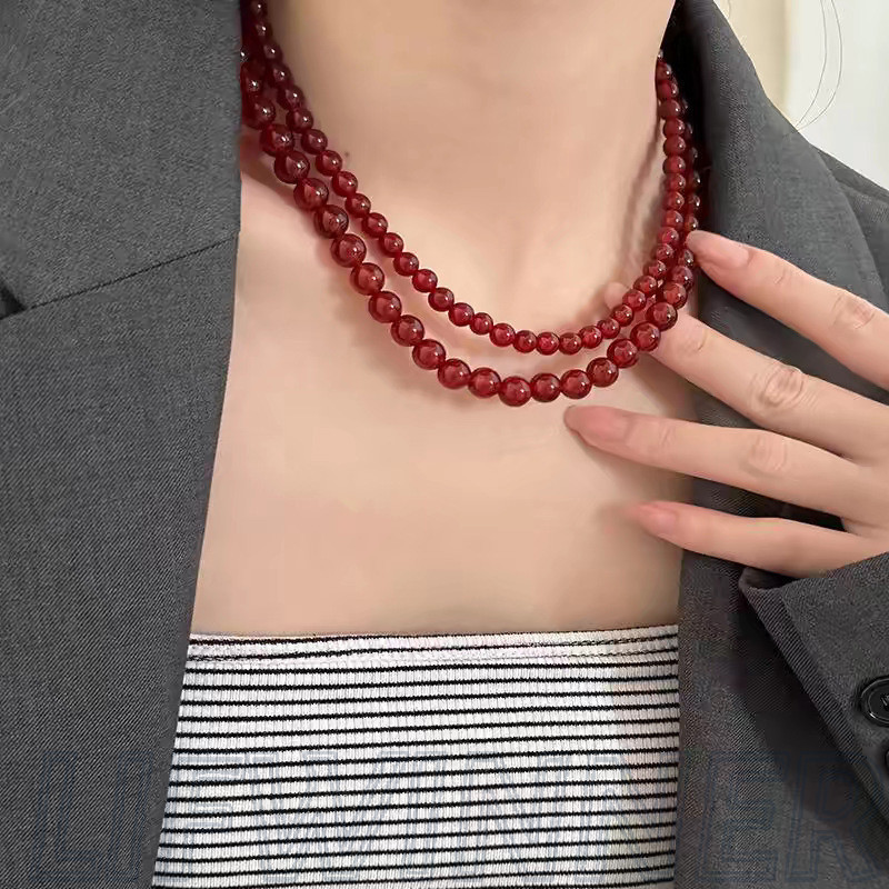 สร้อยคอลูกปัดสีแดง-ของขวัญวันวาเลนไทน์-สไตล์จีนวินเทจ-คนรักเครื่องประดับอุปกรณ์เสริม-ปรับ,มุกเทียม-โซ่กระดูกไหปลาร้า