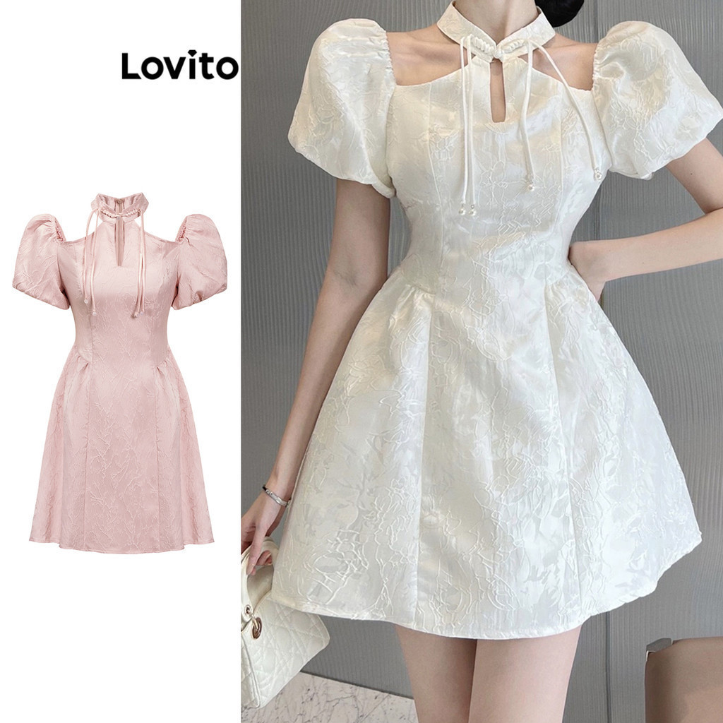 Lovito ชุดเดรสผู้หญิง คัทเอ้าท์ สีพื้น สไตล์ลำลอง LNA41070(หลากสี)