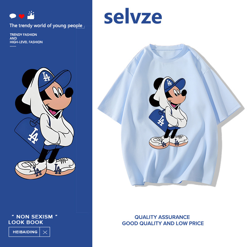 SELVZE（จัดส่งตลอด 24 ชั่วโมง） Printed T-shirt，เสื้อยืดแขนสั้นหลวมพิมพ์ลายมิกกี้การ์ตูนน่ารัก I000971