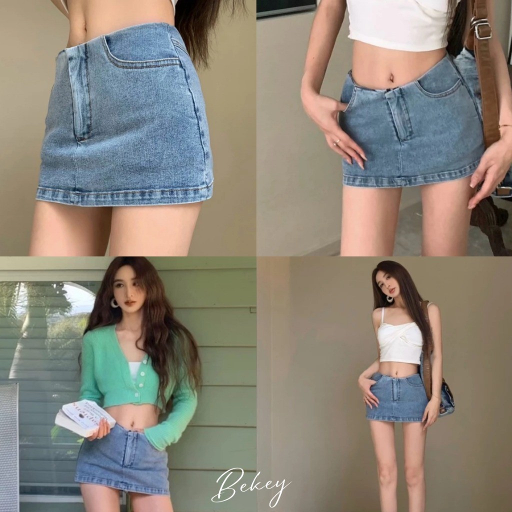 (พร้อมส่งด่วนจากกรุงเทพ🇹🇭)กางเกงยีนส์เอวสูงผู้หญิงสั้นเซ็กซี่แน่นกระโปรงคลุมสะโพกเรียงราย Z293