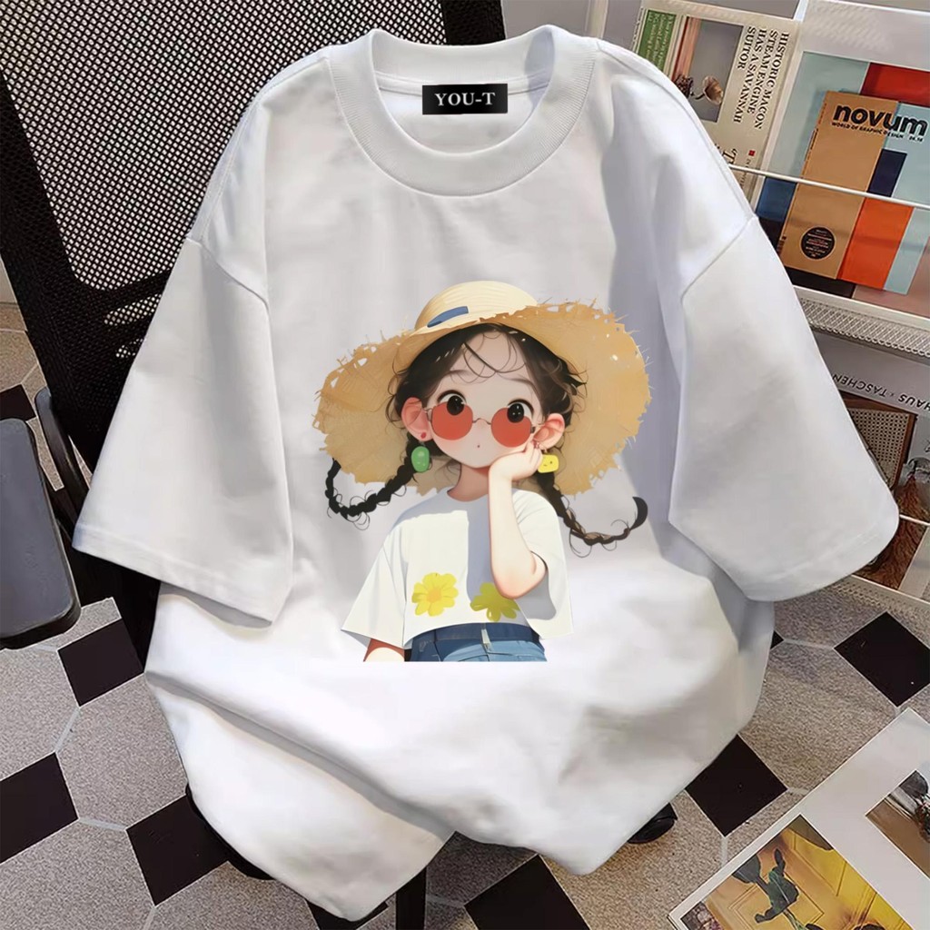 Top.stree🔥เสื้อยืดOversizeเสื้อ เสื้อ"girl2"t shirt cotton100%โอเวอร์ไซส์ คอกลม ทรงหลวม เสื้อยืดผ้าฝ้าย สาวอวบ แฟชั่น3XL