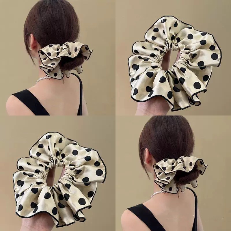 ยางรัดผม ยางมัดผมลายจุดสีดำและสีขาว แฟชั่นประดับผมมาใหม่