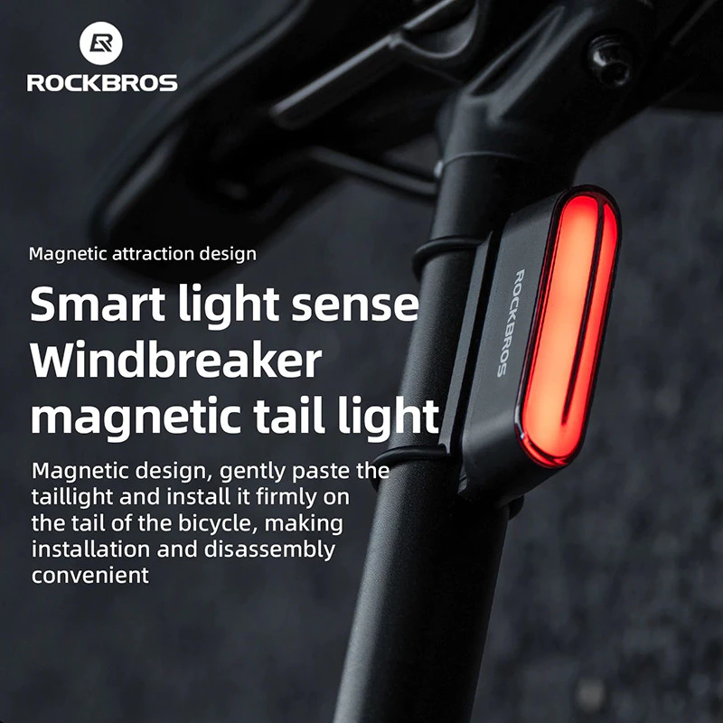 Rockbros จักรยาน IPX6 ไฟท้ายกันน้ํา Type-C ชาร์จสมาร์ทเบรค Sensing Magnetic ด้านหลัง MTB จักรยานเสือหมอบขี่จักรยานอุปกรณ์เสริม