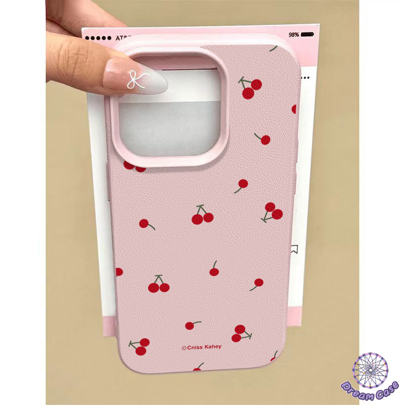 แฟชั่นสีแดงเชอร์รี่หรูหราหนังผิวสัมผัสนุ่ม เคส IPhone 7Plus 11 13 16 15 14 12 Pro Max XR X XS Max 7 8 15 14 16 Plus