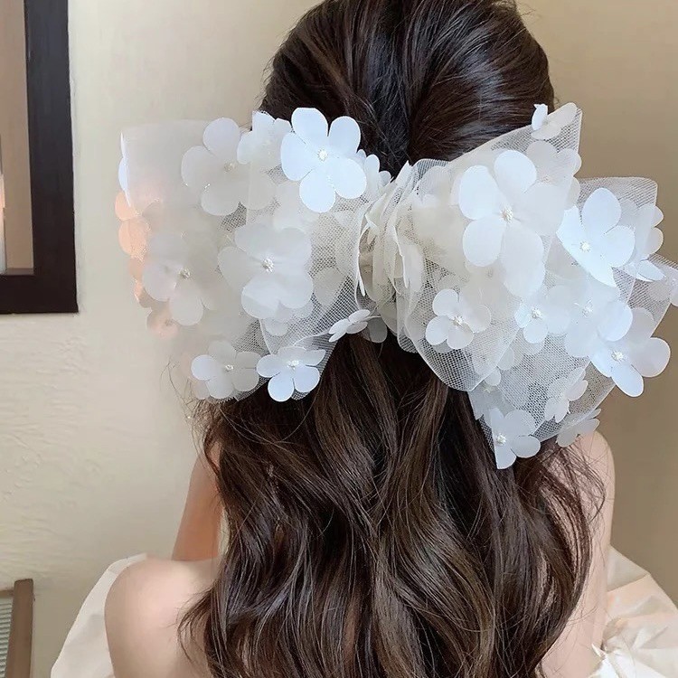 ใหม่ Super Fairy สามมิติดอกไม้ผ้ากอซ Big Bow Headdress กิ๊บติดผมสไตล์ Mori High-End ฤดูใบไม้ผลิคลิปด้านหลังหัว Hairpin Classy All-Match
