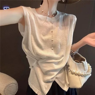 Dahong เสื้อยืดแขนกุดผู้หญิง เสื้อกล้ามแขนกุด ล่ผ้าสวยใส่สบายแมทช์ง่ายได้ทุกลุคค่ะ สีทึบ H057