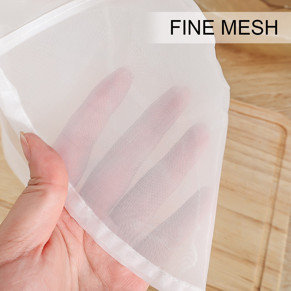 ถุงกรองแบบใช้ซ้ําได้ระดับพรีเมียม 5 ชิ้น, การออกแบบเชือกรูดป้องกันการรั่วไหลสําหรับการชงในบ้าน/ทําชีส (สีขาว) - ตาข่ายไนลอน 200 ไมครอนละเอียดพิเศษ - รูปที่ 6