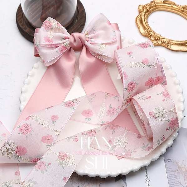 ริบบิ้น 4 cm ริบบิ้นผ้า 4 cm ฝรั่งเศสพระปักผ้ากอซริบบิ้นแฮนด์เมดทําเองโบว์อุปกรณ์ผมวัสดุทําเจ้าหญิงน