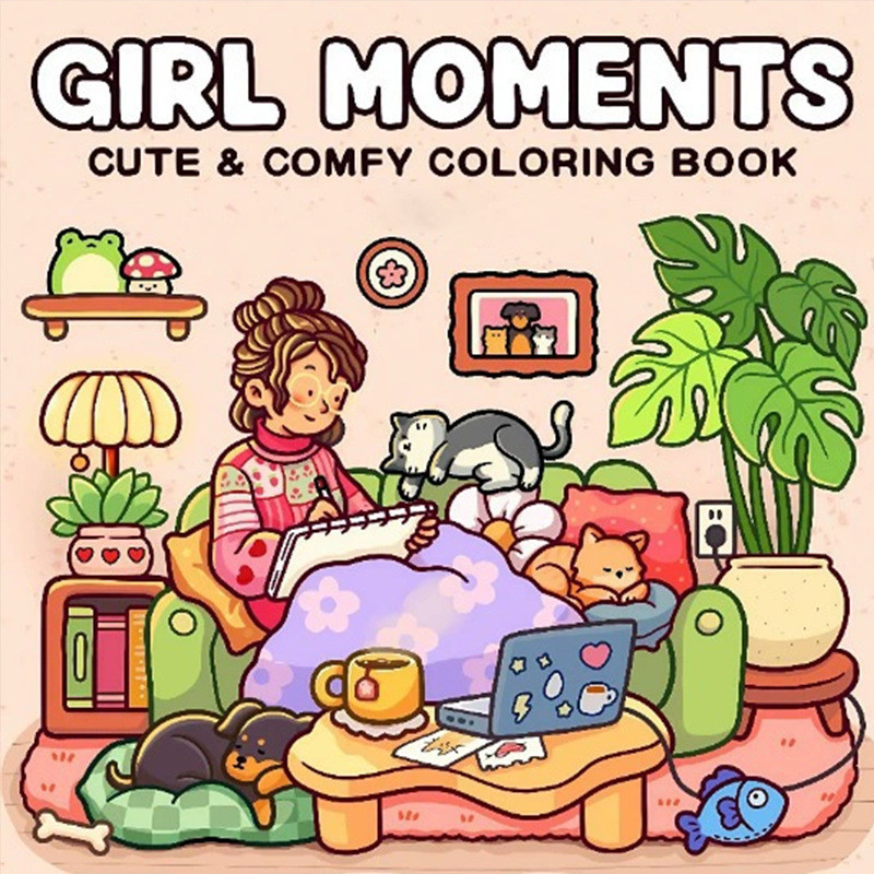 สมุดระบายสี Girl Moments หนังสือภาพวาดกราฟฟิตีเพื่อการศึกษา Doodles Book ผู้ใหญ่และวัยรุ่น
