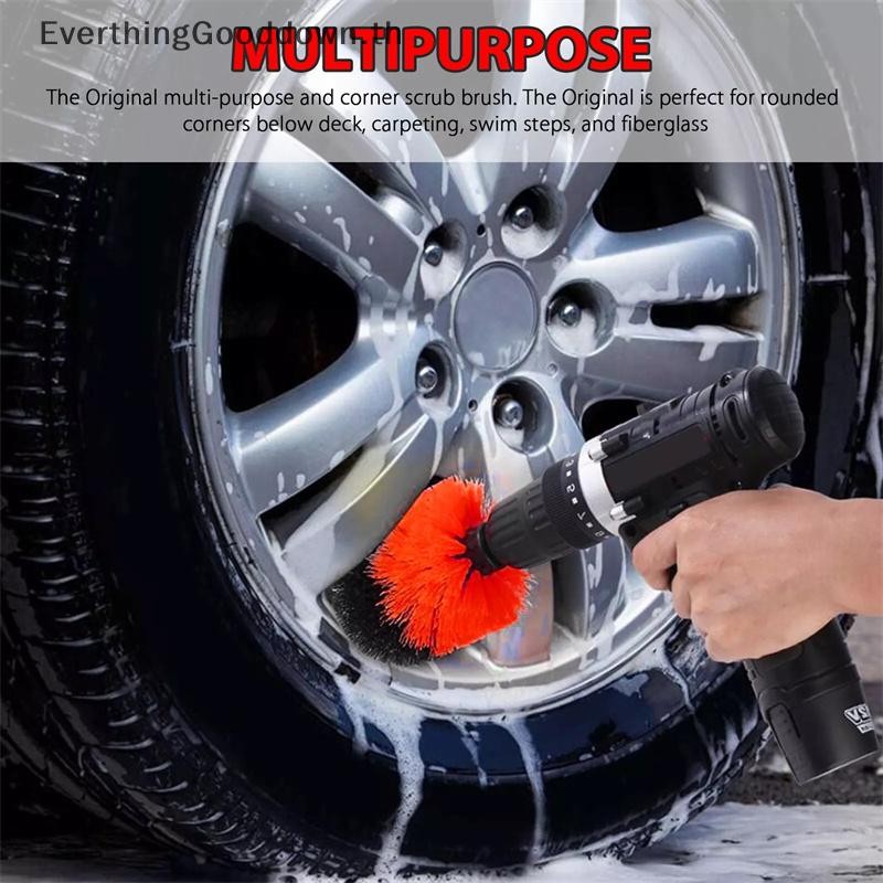 Ever 3 ชิ้นไฟฟ้า Scrubber แปรงเจาะชุดพลาสติกสีแดงรอบเครื่องมือทําความสะอาดสําหรับพรมแก้วยางรถแปรงไนลอน TH - รูปที่ 2