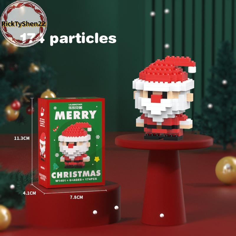 Ricktyshen 3 ชิ้น Mini Building Blocks Santa Claus รุ่นคริสต์มาส Micro อิฐบล็อก Snowman ตกแต่งเด็กขอ
