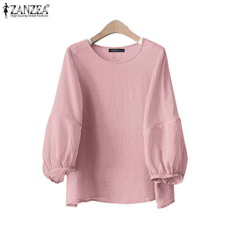 ZANZEA ใส่ ซานเซีย ผู้หญิงแฟชั่นเกาหลีลําลองรอบคอ3/4แขนหลวมปกเสื้อท็อปส์