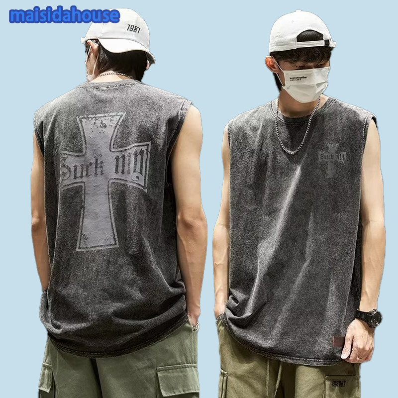 เสื้อแขนกุดผู้ชาย - เสื้อกล้ามสตรีทอินเทรนด์สําหรับวัยรุ่นลําลองกล้ามเนื้อพอดีระบายอากาศและแฟชั่น