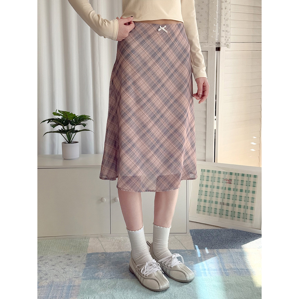 เอวสูงกระโปรงลายสก๊อตภาษาฝรั่งเศสคําสไตล์วินเทจa-lineกระโปรงelegant Tartan Midiกระโปรงผู้หญิงSกระโปรงสํานักงานPppyกระโปรงลายสก๊อตโรงเรียนสาวสไตล์กระโปรง