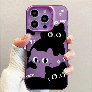 🔥ส่งจากไทย🔥 เคสไอโฟน11/12/13/14/15 Pro Max Cute Black Cat TPU Matte Case For iPhone 11,12,13,14,15,13PM,14PM,15PM เคส