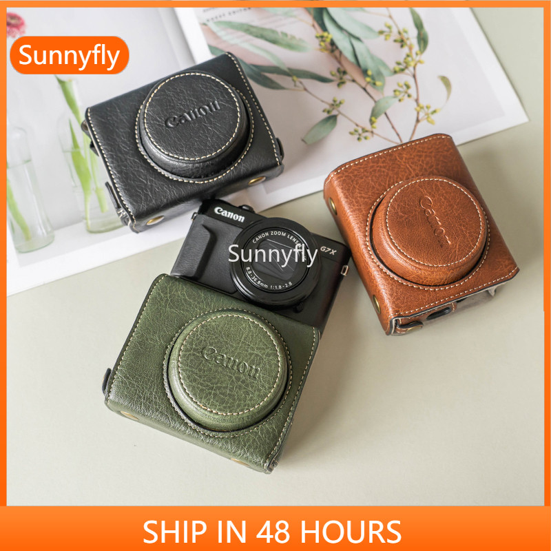 Sunnyfly ใหม่หรูหรา handwork กล้อง PU กระเป๋าหนังกล่องสําหรับ canon G7X2 G7X3 G7X Mark ii iii แขนป้องกัน shell