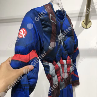 The Avengers กัปตันอเมริกาเครื่องแต่งกายสําหรับเด็ก Boy Super Hero Blue Muscle Light-Up Mask Sound Shield ชุดฮาโลวีนวันเกิด Party ชุด