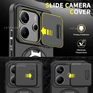 Casing For Xiaomi Redmi Note14 Note13 Note 14 Pro Plus Pro+ 14Pro+ 13Pro+ Note14Pro+ Note13Pro+ 5G 4G Shockproof Hard Phone Case Metal Armor Ring Bracket Stent Back Push Camera Lens Privacy Protect Holder Back Casing Cover