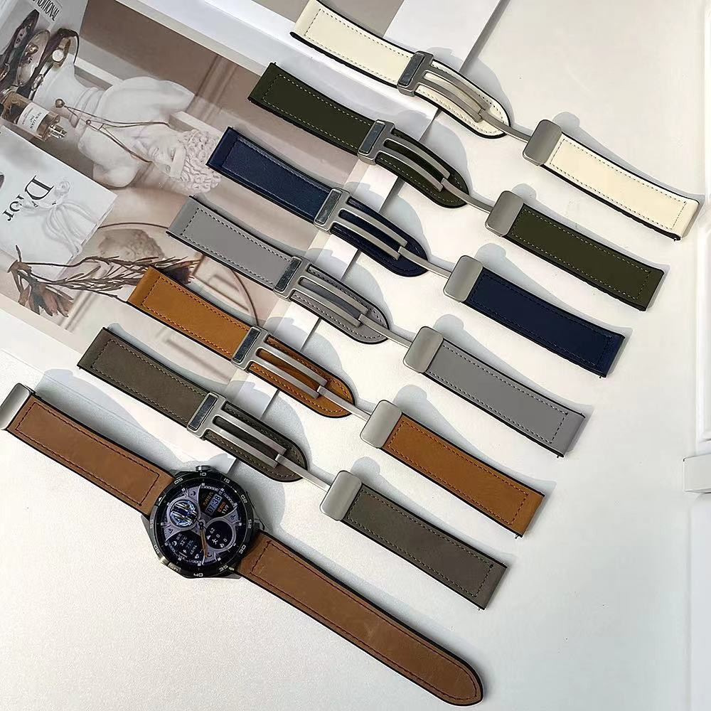 สายรัดข้อมือหนังแท้และซิลิโคนแบบแม่เหล็กที่เข้ากันได้กับ IQOO Watch GT ลายม้าบ้า สายรัดข้อมือกีฬา Vivo Watch GT