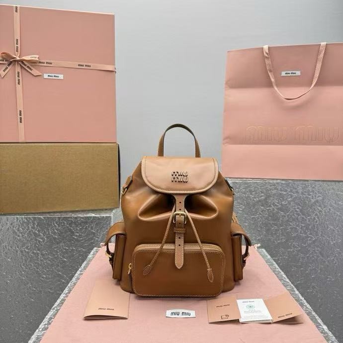 M*U M*U Spring/Summer Fashion Backpack Large Full Leather Brown 5728