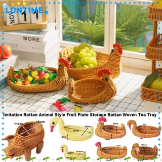 LONTIME Storage หวายทอถาดชา,ขนมปังแสดง Retro ทอสัตว์สไตล์เลียนแบบหวายจานผลไม้, Multistyles อเนกประสงค์สร้างสรรค์ตะกร้าเก็บในครัวเรือน