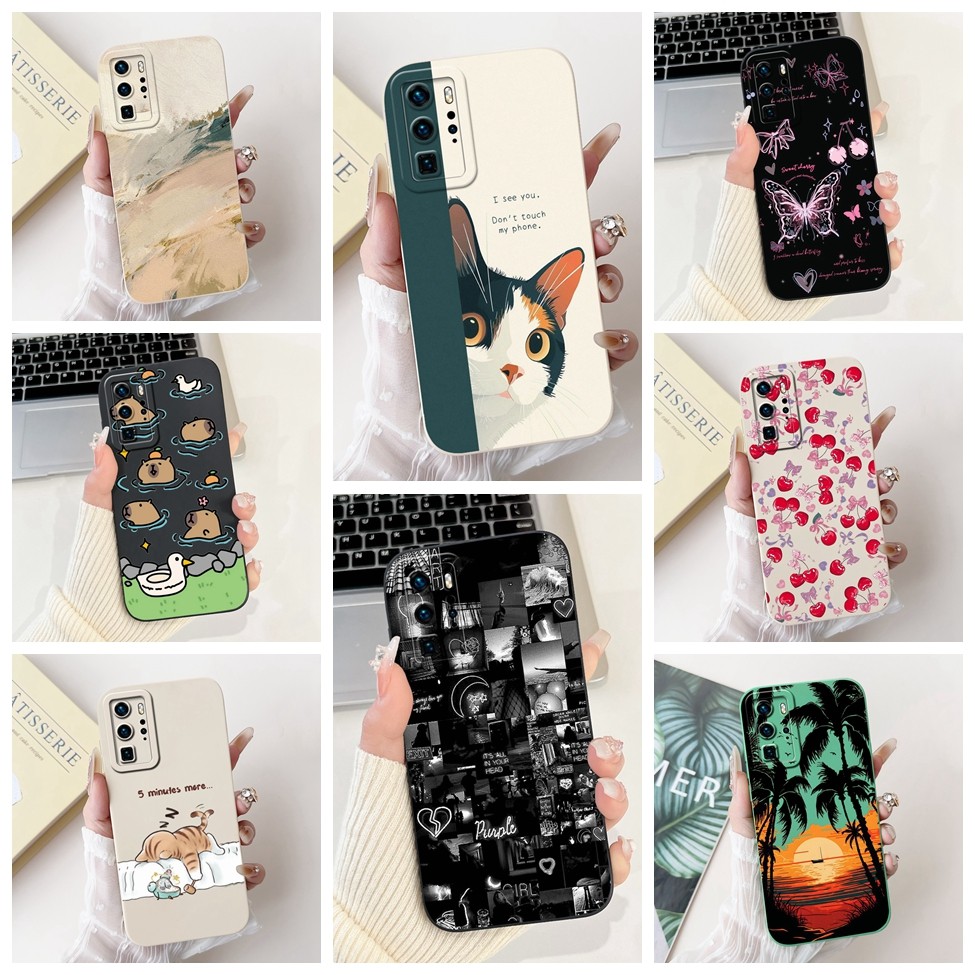 Huawei P40 Pro กรณี ELS-NX9 ความงามแมวน่ารักแฟชั่นตลกซิลิโคนเคสโทรศัพท์ Huawei P40Pro ปกหลัง ELS-N04