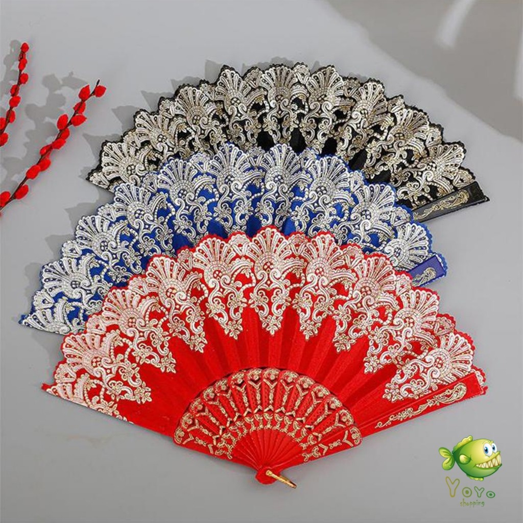 YOYO พัดลมคลาสสิก พัดจีนพัดสไตล์วินเทจ สง่างามและคลาสสิก พัดลม พัดพับ 1ชิ้น  Folding fan - รูปที่ 4