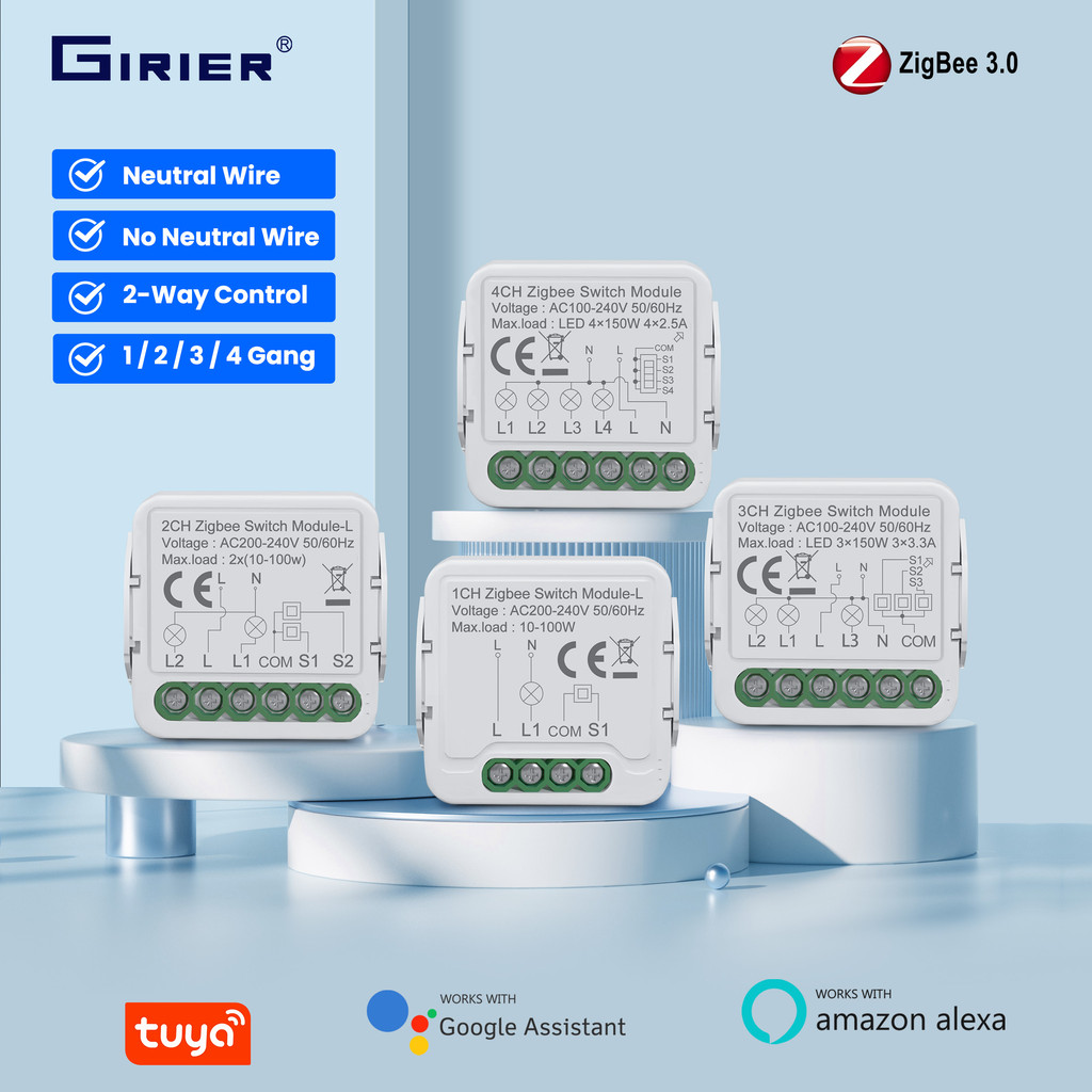 GIRIER Tuya ZigBee สวิตช์ไฟโมดูลสนับสนุน 2 ทิศทางสมาร์ทบ้านซ่อน DIY สวิทช์ 1 2 3 4 Gang ทํางานร่วมกับ Alexa เฮ้ Google