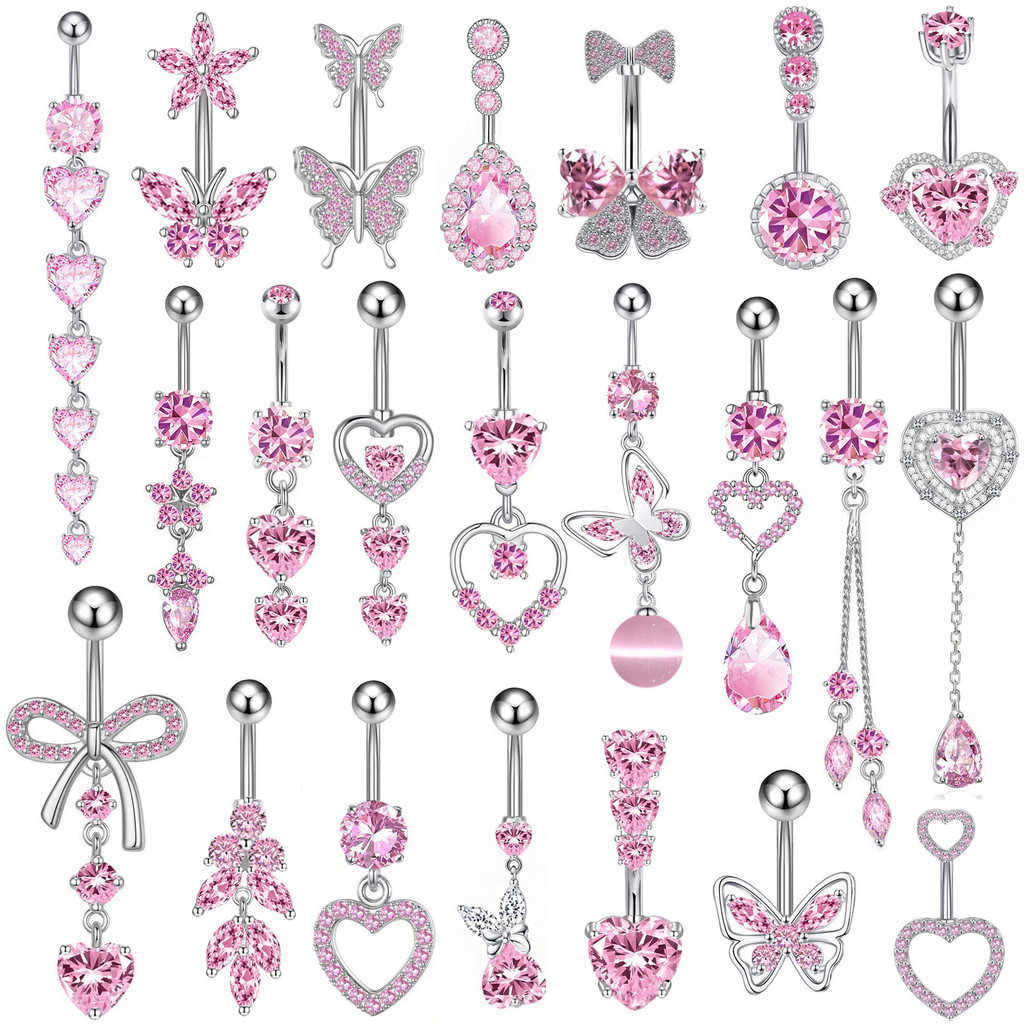 🌟เครื่องประดับ🌟จิวสะดือไม่ต้องเจาะ จิวสะดือแบบหนีบ แบบเจาะใส่ได้ทั้ง2แบบ สแตนเลส แฟชั่นสําหรับผู้หญิง