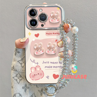 Case untuk iPhone 13 11 15 pro xs XR 15 14 plus 7 8 6 7+ 8+ 6+ Xs Max 11 12 13 14 15 pro max Casing Ponsel Silikon Gadis Cantik Lucu Kartun Kelinci Merah Muda dengan Tali cover 11292