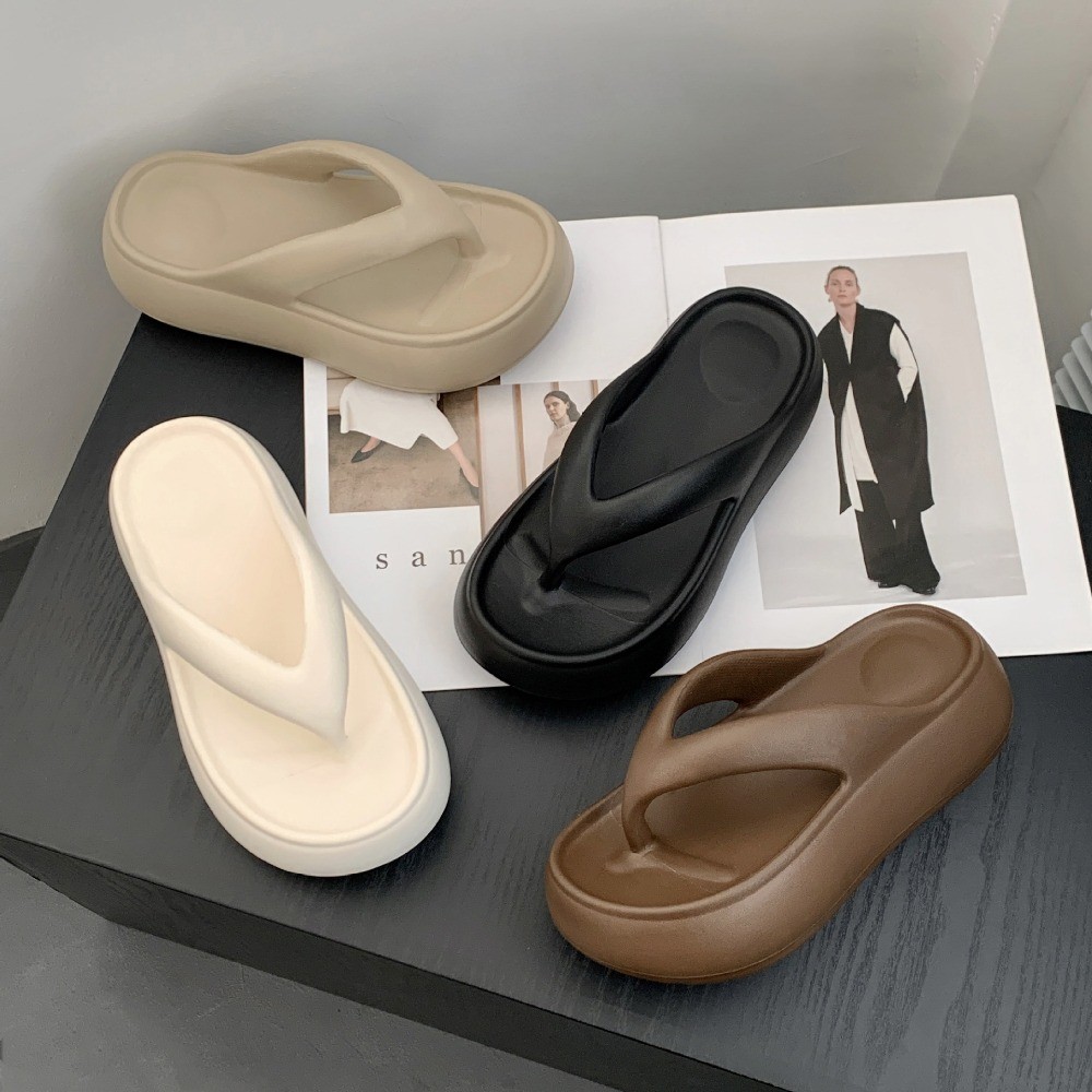 AYUER 6 ซม.รองเท้าแตะพื้นหนาสีทึบพื้นรองเท้านุ่มเพิ่มความสูงกันลื่นรองเท้าแตะชายหาดแบบหนีบบนรองเท้าแตะ