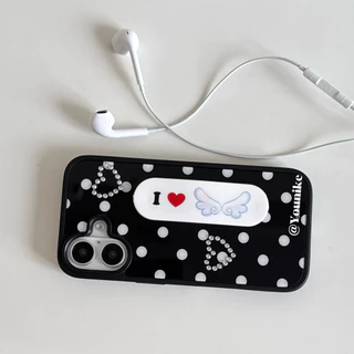 Polka Dot Style Bracket สไตล์เกาหลี ins สไตล์ y2k Retro Polka Dot เหมาะสําหรับ phone16pro/15promax Apple 13/14/12/17promax/11 เคสโทรศัพท์ AIR เคสป้องกัน 17